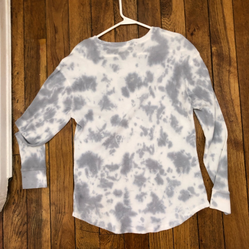 NWT Time and Tru Gray Tie Dye Thermal Long Sleeve Tee | Cozy Waffle Knit - Picture 10 of 11